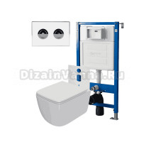 Комплект Унитаз подвесной Point Меркурий PN41831 белый глянцевый, безободковый, с микролифтом + Система инсталляции для унитазов Point PN45121 пневматическая + Кнопка смыва Point Венера PN44072WC белая, хром