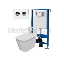 Комплект Унитаз подвесной Point Ника PN41081 белый глянцевый, безободковый, с микролифтом + Система инсталляции для унитазов Point PN45121 пневматическая + Кнопка смыва Point Венера PN44072WC белая, хром