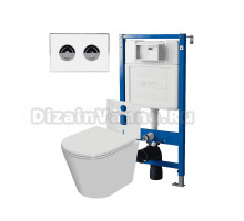 Комплект Унитаз подвесной Point Виктория PN41061 белый глянцевый, безободковый, с микролифтом + Система инсталляции для унитазов Point PN45121 пневматическая + Кнопка смыва Point Венера PN44072WC белая, хром