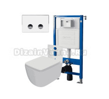 Комплект Унитаз подвесной Point Меркурий PN41831WM белый матовый, безободковый, с микролифтом + Система инсталляции для унитазов Point PN45121 пневматическая + Кнопка смыва Point Венера PN44071WC белая, хром