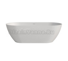 Ванна из искусственного камня WHITECROSS Tawna 165x80 см, отдельностоящая, матовая белая, овальная, со сливом-переливом, фурнитура белая