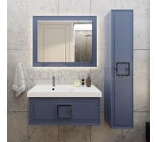 Мебель для ванной комнаты La Fenice Cubo 90 L синяя, ручка черная