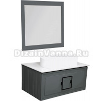 Мебель для ванной комнаты La Fenice Cubo 80 подвесная, серая, ручка черная, столешница белый мрамор, раковина матовая белая