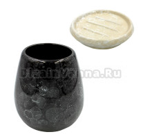 Набор Стакан Bath Plus Pietra W-CE2242AA-TB черный + Мыльница W-CE2242BA-SD бежевая