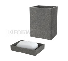 Набор Стакан Fora Stone FOR-STN44BL черный + Мыльница FOR-STN36BL черная
