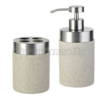 Набор Стакан Ridder Stone 22010211 для зубных щеток, бежевый + Дозатор 22010511 бежевый