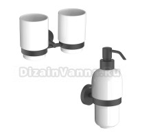 Набор Стакан AQUATEK Бетта AQ4617MB двойной, матовый черный + Дозатор AQ4605MB матовый черный