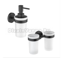 Набор Стакан AQUATEK Европа AQ4117MB двойной, матовый черный + Дозатор AQ4105MB матовый черный