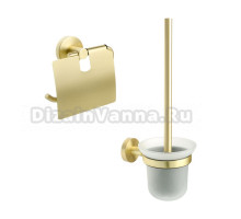 Набор Держатель Fixsen Comfort Gold FX-87010 с крышкой, золото сатин + Ершик FX-87013 золото сатин