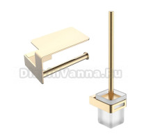 Набор Держатель Boheme Q 10941-G с полкой для телефона + Ершик 10954-MG Matt Gold