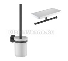 Набор Держатель AQUATEK Европа AQ4919MB двойной, с полкой для телефона, матовый черный + Ершик AQ4110MB матовый черный