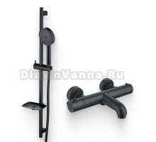 Душевой комплект Термостат AQUATEK Вега AQ1043MB для ванны с душем, матовый черный + Гарнитур AQ2031MB матовый черный