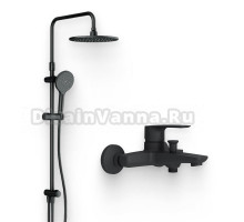 Душевой комплект Смеситель AM.PM Gem F90A10022 черный + Стойка Like F0780022 черная