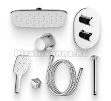 Душевой комплект Термостат Ravak Chrome CR 063.00 С ВНУТРЕННЕЙ ЧАСТЬЮ для ванны с душем + Гарнитур 907.00 + Подключение 701.00 + Душ ABS 983.10 + Кронштейн 703.00