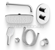 Душевой комплект Термостат Ravak Chrome CR 063.00 С ВНУТРЕННЕЙ ЧАСТЬЮ для ванны с душем + Гарнитур 907.00 + Подключение 701.00 + Душ ABS 983.10 + Кронштейн 702.00