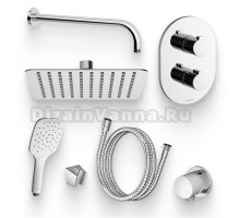 Душевой комплект Термостат Ravak Chrome CR 063.00 С ВНУТРЕННЕЙ ЧАСТЬЮ для ванны с душем + Гарнитур 907.00 + Подключение 701.00 + Душ 982.01 Slim + Кронштейн 702.00