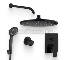 Душевой комплект Смеситель Aquanet Static AF330-51B С ВНУТРЕННЕЙ ЧАСТЬЮ, чёрный + Душевая лейка AF000-07B чёрная матовая + Подключение AF330-92B чёрное матовое + Душ AF330-84-R250B черный матовый + Кронштейн AF330-91B чёрный матовый