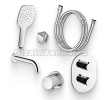 Душевой комплект Термостат Ravak Chrome CR 063.00 С ВНУТРЕННЕЙ ЧАСТЬЮ для ванны с душем + Гарнитур 907.00 + Подключение 701.00 + Излив Hansgrohe Vernis Blend 71420000 для ванны, хром