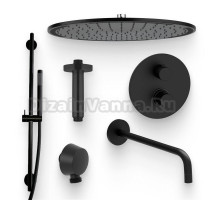 Душевой комплект Термостат Paffoni Light LIQ019NO С ВНУТРЕННЕЙ ЧАСТЬЮ, для ванны с душем + Гарнитур Life ZSAL135NO + Подключение Lusso ZACC130NO + Душ Kludi A-QA 6434087-00 + Кронштейн Paini 50PZ744T620BI черный матовый брашированный + Излив ZBOC045NO