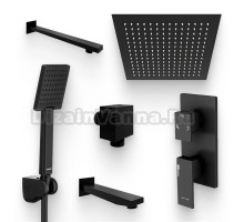 Душевой комплект Смеситель Wasserkraft Abens 2071 С ВНУТРЕННЕЙ ЧАСТЬЮ + Гарнитур Swedbe Hermes 5136B черный матовый + Подключение A221 + Душ A162 + Кронштейн A219 + Излив A220 для ванны