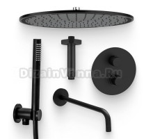 Душевой комплект Термостат Paffoni Light LIQ019NO С ВНУТРЕННЕЙ ЧАСТЬЮ, для ванны с душем + Гарнитур Master ZDUP094NO + Душ Kludi A-QA 6434087-00 + Кронштейн Paini 50PZ744T620BI черный матовый брашированный + Излив ZBOC045NO