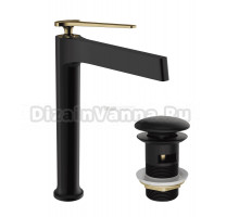Смеситель для раковины STWORKI Аулум S06020BG матовый черный, матовое золото + донный клапан SD-001BK матовый черный