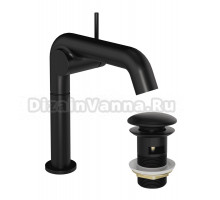 Смеситель для раковины STWORKI Лунд S25010BK + донный клапан SD-001BK матовый черный