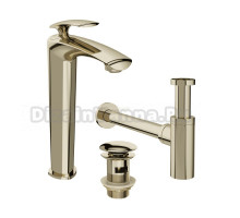 Комплект Смеситель STWORKI Гётеборг S03020GG глянцевое золото + Сифон SD-001GG золото глянец + Донный клапан SW-001GG золото глянец