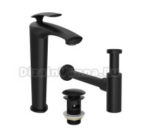 Комплект Смеситель STWORKI Гётеборг S03020BK матовый черный + Сифон SD-001BK черный матовый + Донный клапан SW-001BK черный матовый