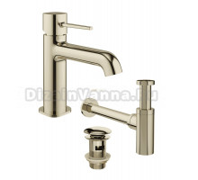 Комплект Смеситель STWORKI Эстерсунд S31010GG глянцевое золото + Сифон SD-001GG золото глянец + Донный клапан SW-001GG золото глянец