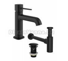 Комплект Смеситель STWORKI Эстерсунд S31010BK черный + Сифон SD-001BK черный матовый + Донный клапан SW-001BK черный матовый