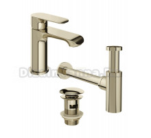 Комплект Смеситель STWORKI Копенгаген S42010GG глянцевое золото + Сифон SD-001GG золото глянец + Донный клапан SW-001GG золото глянец