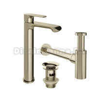 Комплект Смеситель STWORKI Копенгаген S42020GG глянцевое золото + Сифон SD-001GG золото глянец + Донный клапан SW-001GG золото глянец