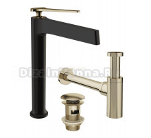 Комплект Смеситель STWORKI Аулум S06020BG матовый черный, матовое золото + Сифон SD-001GM золото матовое + Донный клапан SW-001GM золото матовое