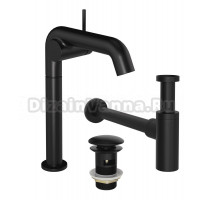 Комплект Смеситель STWORKI Лунд S25020BK матовый черный + Сифон SD-001BK черный матовый + Донный клапан SW-001BK черный матовый
