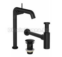 Комплект Смеситель STWORKI Лунд S25025BK матовый черный + Сифон SD-001BK черный матовый + Донный клапан SW-001BK черный матовый