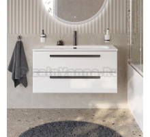 Тумба с раковиной Cezares Eco Cer-N 100 bianco lucido, раковина Eco 100, ручки черные