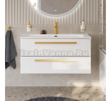 Тумба с раковиной Cezares Eco Cer-N 100 bianco lucido, раковина Eco 100, ручки сатиновое золото