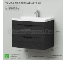 Тумба с раковиной IKA Alta 70x56x45 Морское дерево Карбон