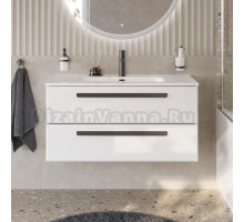 Тумба с раковиной Cezares Eco Cer-N 100 bianco lucido, раковина Duet 100, ручки матовые черные