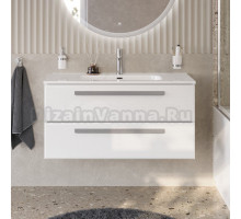 Тумба с раковиной Cezares Eco Cer-N 100 bianco lucido, раковина Duet 100, ручки серые