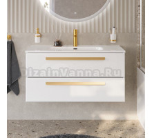 Тумба с раковиной Cezares Eco Cer-N 100 bianco lucido, раковина Duet 100, ручки сатиновое золото