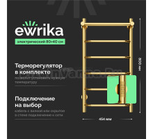 Полотенцесушитель электрический EWRIKA Сафо FT 80х40, с полкой, золото