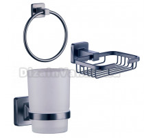 Набор Мыльница Fashun A26 A2602-1-17 графит + Стакан A26-17 A2606-17 графит + Полотенцедержатель A2604-17 графит