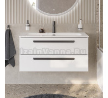 Тумба с раковиной Cezares Eco Cer-N 100 bianco opaco, раковина Eco 100, ручки матовые черные