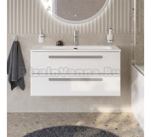 Тумба с раковиной Cezares Eco Cer-N 100 bianco opaco, раковина Eco 100, ручки серые