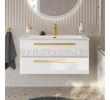 Тумба с раковиной Cezares Eco Cer-N 100 bianco opaco, раковина Eco 100, ручки сатиновое золото