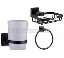 Набор Мыльница Fashun A26 A2602-1-7 черный + Стакан A26-7 A2606-7 черный + Полотенцедержатель A2604-7 черный