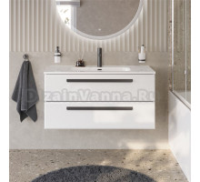 Тумба с раковиной Cezares Eco Cer-N 100 bianco opaco, раковина Duet 100, ручки матовые черные