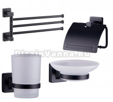 Набор Мыльница Fashun A26 A2602-7 черный + Стакан A26-7 A2606-7 черный + Держатель A2603-7 черный + Полотенцедержатель A2613-7 черный